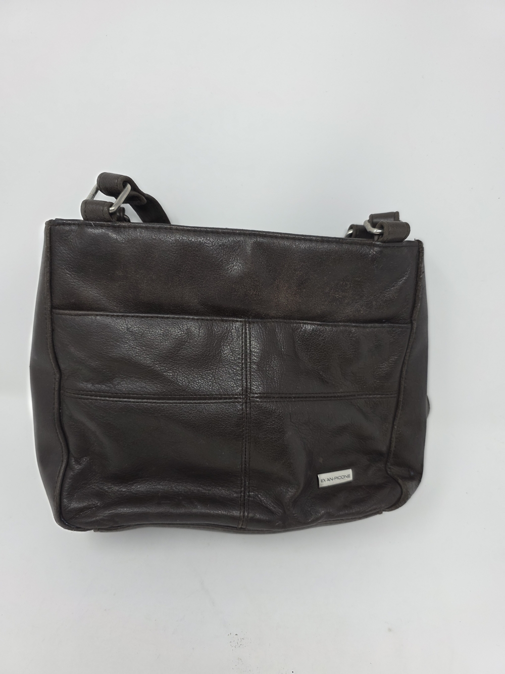 Evan-Picone Brown Leather Crossbody Shoulder Bag Vintage Organizer Purse